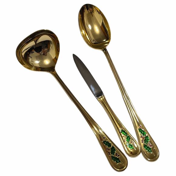Retroneu HollyDay 24K Gold Electroplated Christmas Hostess Serving 3 Pcs - Picture 1 of 10